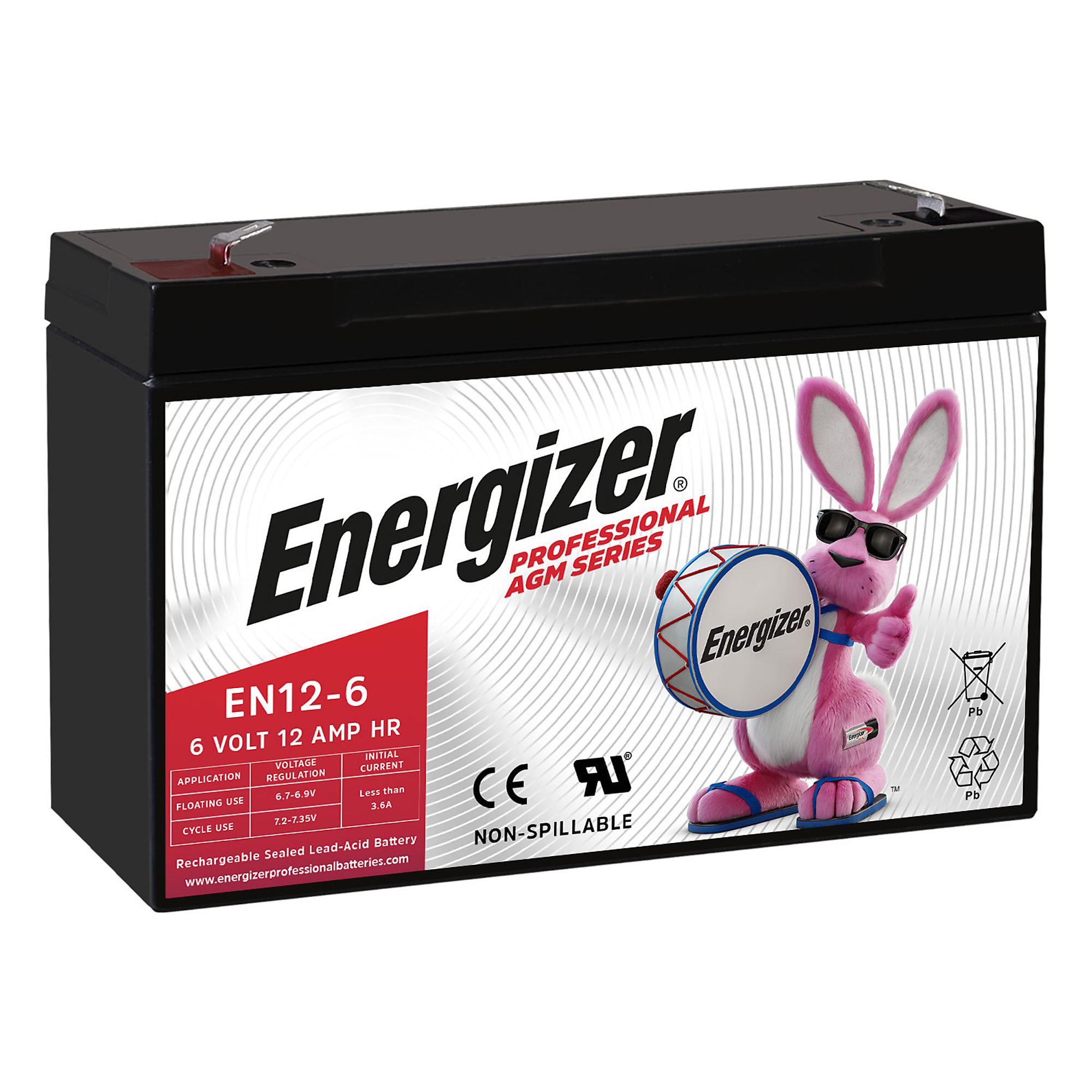 Energizer EN12-6 - 2 PACK - 6 Volt 12 Amp Hr, Long Lasting Sealed Lead Acid AGM Rechargeable Battery Ideal For Use In Garage Door, Alarm Panels, Emergency Lighting, Kids Ride On, Backup, and more